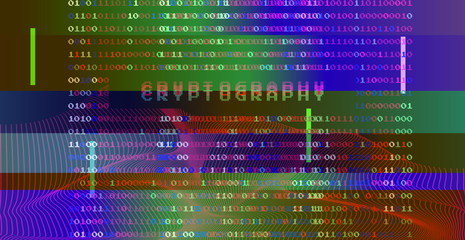 Aufkleber - Glitched screen with binary code. Concept illustration for Cryptography, Artificial Intelligence, Big Data technologies. 