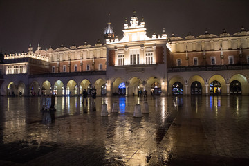 Wall Mural - Fantastic view of the night winter KRAKOW. Nightly European Christmas cityscapes.