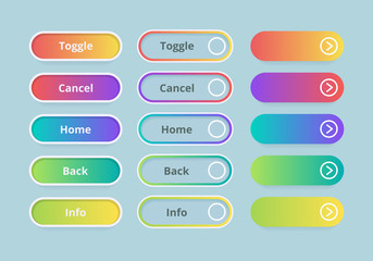 Poster - Gradient buttons. Web ui elements colored template vector action buttons set. Toggle and cancel buttons, kit menu glowing illustration