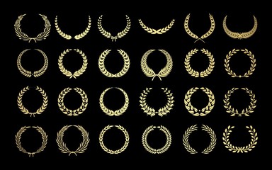 Wall Mural - greek wreath. gold winner laurel, nobility and achieveing. floral and olive branches awards, vector 