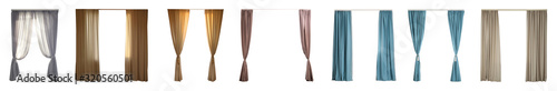 Fotografía Set with different elegant curtains on white background