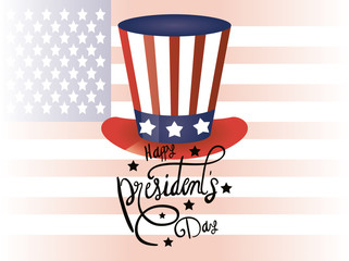 Wall Mural - happy presidents day poster with tophat and usa flag