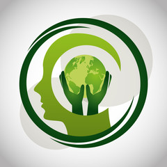 Sticker - eco friendly poster with earth planet and human profile