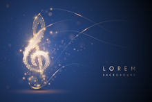 Gold Light Music Note On Blue Background