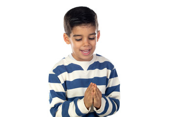 Adorable latin child praying