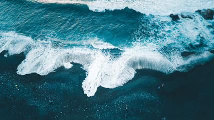 Aerial view of beautiful black sand beach in Lanzarote, Canary Island 