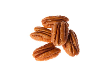 Wall Mural - Brown pecan nut isolated on white background. Healthy and diet food.