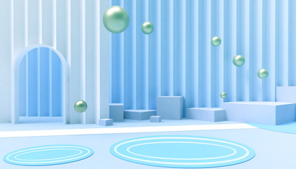 Aufkleber - Door Minimal Blue Concept of  Happiness  idea space room  creative With the ball and  Blue - White wall background   - 3d rendering