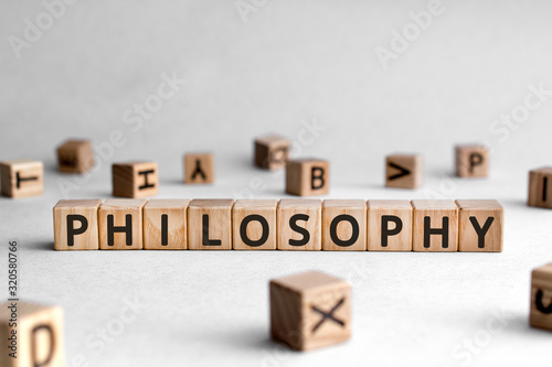 Philosophy - words from wooden blocks with letters, love of wisdom philosophy co Lerretsbilde