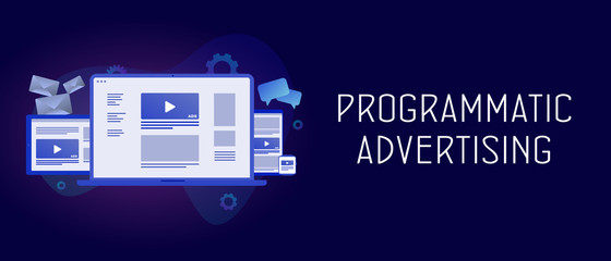 Poster - programmatic advertising with cross-device and multi target audience ads strategy. targeting native 