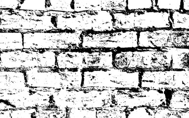 Aufkleber - Old brick wall template. Grunge background. Rough texture. Rustic illustration. Black white pattern.