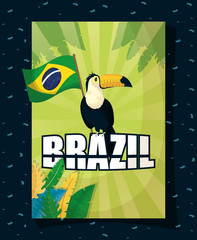 Poster - brazil carnival poster with toucan and flag