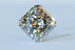 Square radiant cut diamond on light blue background