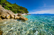 © zicksvift - Amazing seascape of Adriatic sea. Luchica beach Croatia, Europe. Colorful summer view of small beach. Croatian coast with clear water and pine trees around. Tropical viewpoint for design postcard.