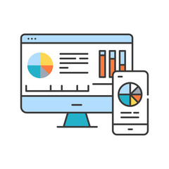 Mobile business intelligence BI color line icon. System comprising both technical and organizational elements. Pictogram for web page, mobile app, promo. UI UX GUI design element. Editable stroke.
