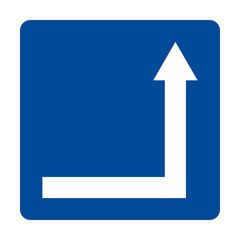 Wall Mural - Right corner tactile directional arrow Sign vector. White on blue background. Perfect for backgrounds, backdrop, sticker, label, sign, symbol, icon, frame, badge etc.