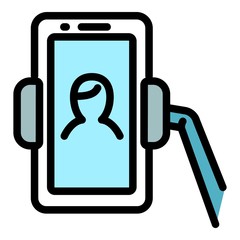 Poster - Video selfie icon. Outline video selfie vector icon for web design isolated on white background