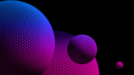 3d illustration closeup of blue abstract geometry spheres