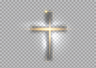 cross of light, shiny cross with golden frame symbol of christianity. symbol of hope and faith. vect