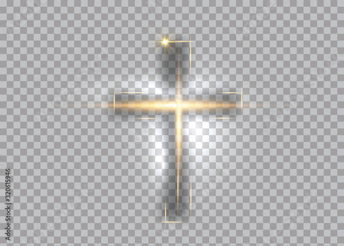 Cuadros en Lienzo cross of light, shiny Cross with golden frame symbol of christianity
