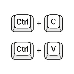 Poster - Ctrl C and Ctrl V keyboard buttons. Copy and paste key shortcuts. Vector line icons