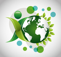 Sticker - eco friendly poster with earth planet and leafs plant