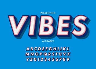 Fototapete - Modern look with bold 3d style font design, letters and numbers. Bold white red blue text effect on blue background