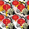 Seamless pattern with chinese lanterns. Paper holiday lanterns. Red lights, China. Abstract background.
