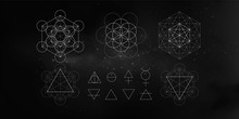Occult Symbols Isolated On Dark Background. Magic Vector Elements