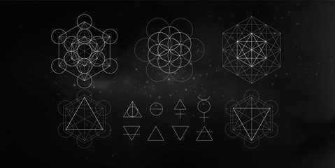 occult symbols isolated on dark background. magic vector elements