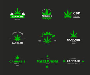 Poster - Vector logo template with organic cannabis sbd and thc. Graphic label with a leaf of marijuana.