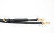 Black leather fastening belt, strap isolated on white background - Image