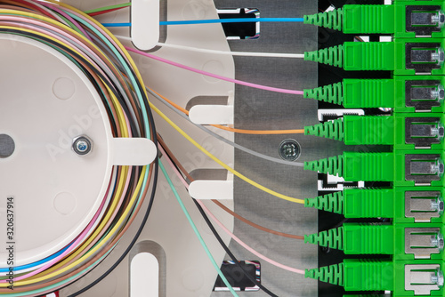 Fotografía Close-up Fiber Optic Distribution Frame in Telecommunication Optical Network