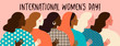 Female diverse faces of different ethnicity poster. Women empowerment movement pattern. International womens day graphic in vector.