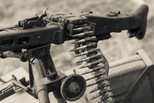 Machine Gun Of The German Army Wehrmacht MG-42 Mounted On A Motorcycle Cradle,German Machine Gun Of The Times Of World War II