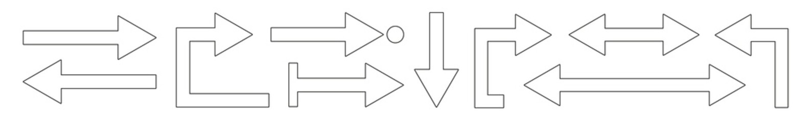 Fototapete - Arrow Icon Line Black | Arrows | Infographic Illustration | Direction Shape Symbol | Pointer Logo | Up Sign | Isolated | Variations