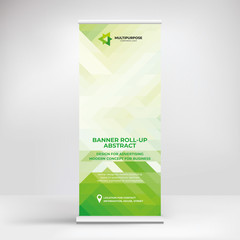 Wall Mural - geometric design, banner for advertising, mobile stand roll-up, green background vector