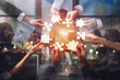 © alphaspirit - Teamwork of partners. Concept of integration and startup with puzzle pieces. Double exposure