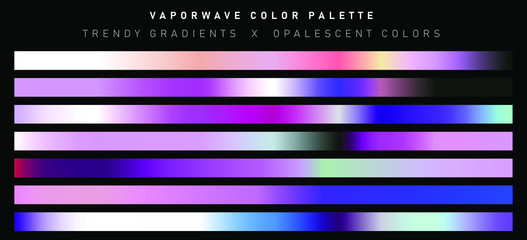 Poster - Big set of trendy holographic gradient swatches. Opalescent neon gradient collection for web design and art.