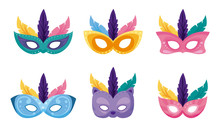Isolated Mardi Gras Masks Set Vector Design