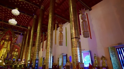 Poster - 4k video of beautiful Buddha statue in Chedi Luang Varavihara temple, Chiangmai province.