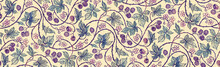 Floral Botanical Blackberry Vines Seamless Repeating Wallpaper Pattern- Soft Cool Dreamy Watercolor Version