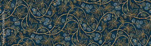 Fotografía Floral botanical blackberry vines seamless repeating wallpaper pattern- rich gol