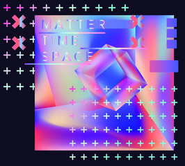 Poster - Iridescent prism showing light refraction effect. Floating in zero gravity cube.