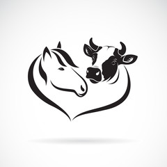 Wall Mural - Vector of horse head and cow head design on a white background. Animals farm. Easy editable layered vector illustration.