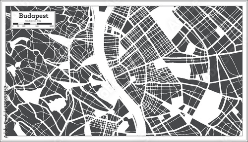 Cuadros en Lienzo Budapest Hungary City Map in Retro Style. Outline Map.