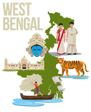 West Bengal Culture Collage With Map Vector