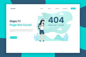 Wall Mural - Page 404 landing page concept not found with women people. Landing page template
