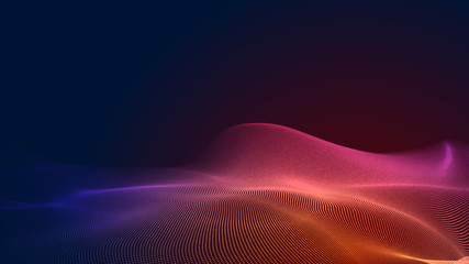 Fototapete - Dot red purple wave line light gradient dark background. Abstract  technology big data digital background. 3d rendering.