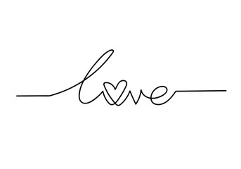 Wall Mural - Continuous one line drawing of word LOVE, vector minimalist black and white illustration